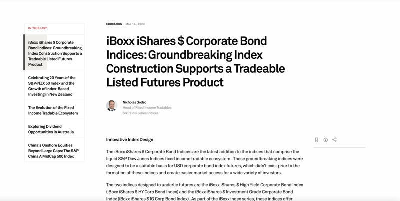 iBoxx iShares $ Corporate Bond Indices: Groundbreaking Index Construction Supports a Tradeable Listed Futures Product 